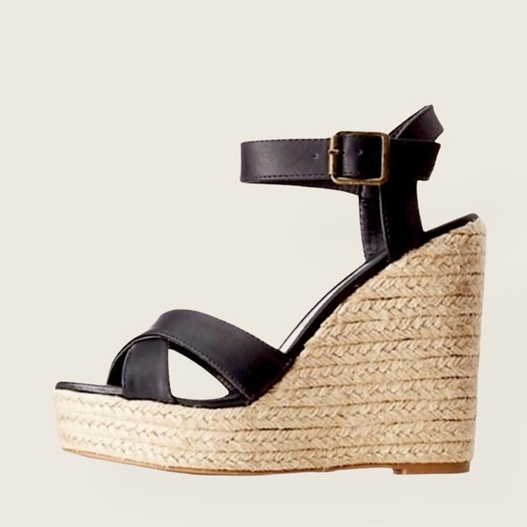 Charlotte Russe Shoes - Chic Strappy Black Wedge Espadrilles Sandal Heels